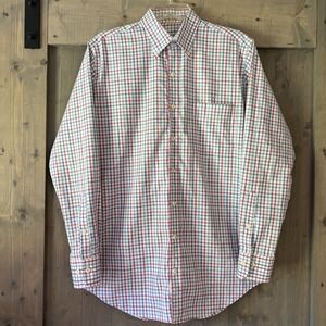 Peter Millar Nanoluxe Shirt‎ Men's Med Blue Pink/Red Windowpane Plaid Preppy